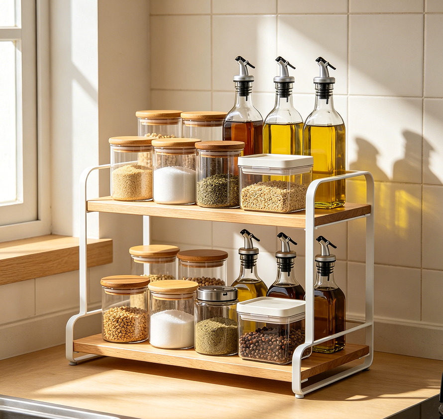 Two Tier Kitchen Seasoning Storage Rack Shelf